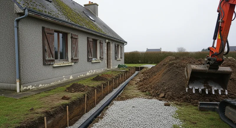 Drainage d'une façade enterrée, Ergué-Armel, Quimper